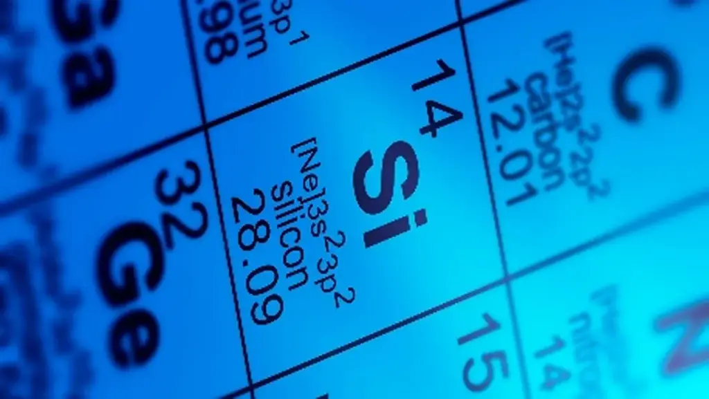 Periodic table detail showing silicon (Si, atomic number 14)