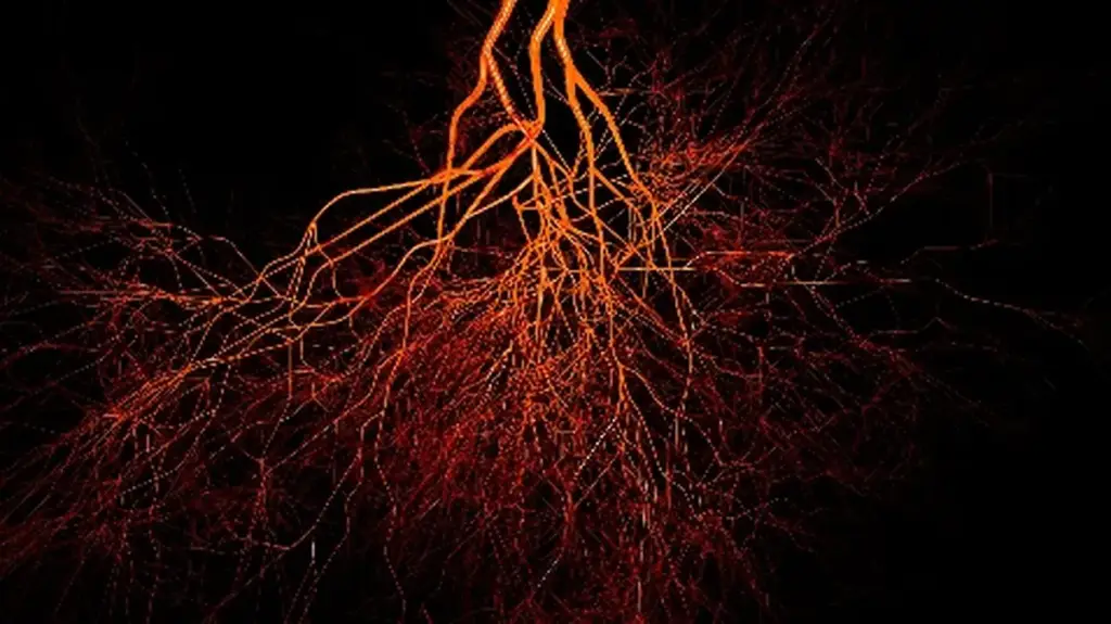 Glowing network of branching blood vessels